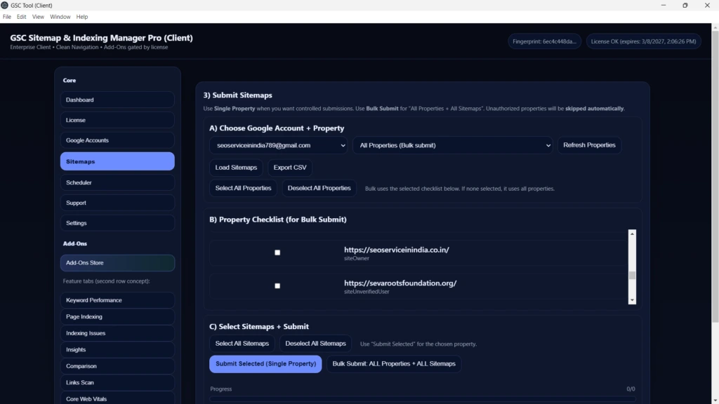 GSCProTool - Bulk Sitemap Submission Dashboard